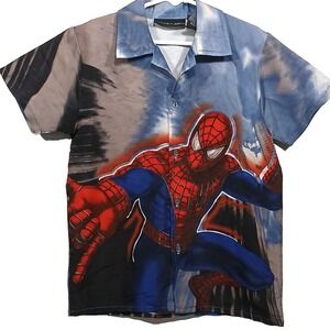 Marvel Comics Spider-Man Movie 2003 AOP Boys Button Up Short Sleeve Shirt Large